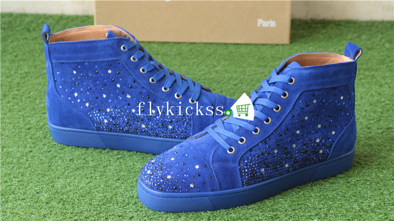 Christian Louboutin Flat Spike Sneaker High Top Blue Suede